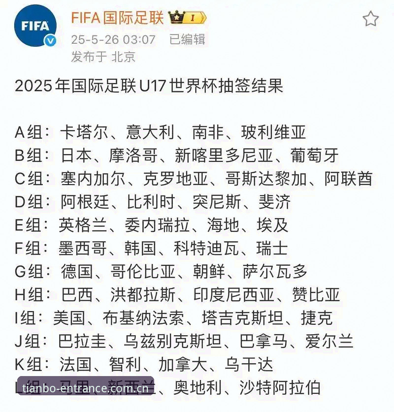 天博体育iOS版 U17世界杯抽签结果解读与中国队前景必备知识